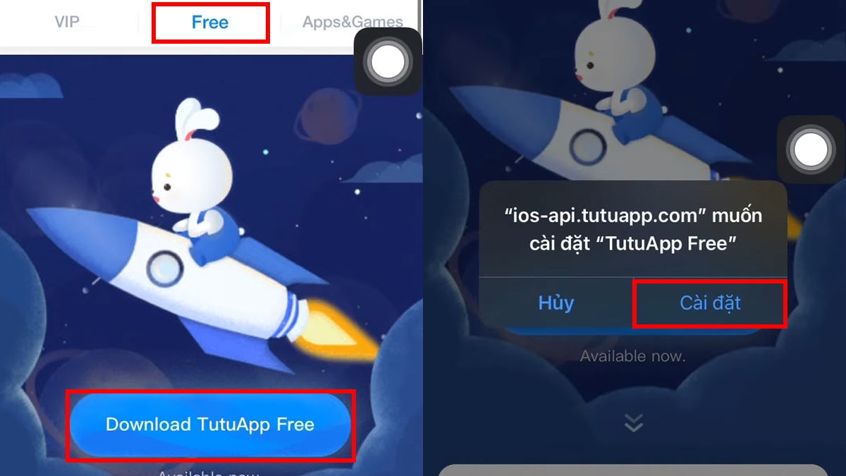 Bước 1: Truy cập https://www.tutuapp.vip/ => Free => Download TutuApp Free => Cài đặt.